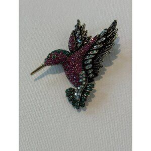 Vintage OPCKR Colorful Rhinestones Flying Humming Birg Brooch Pin Pendant Estate